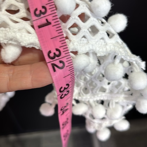 Ana & Rose Crocheted mid length swim coverup, Pom Pom edge detail,see thru OS - Picture 9 of 9